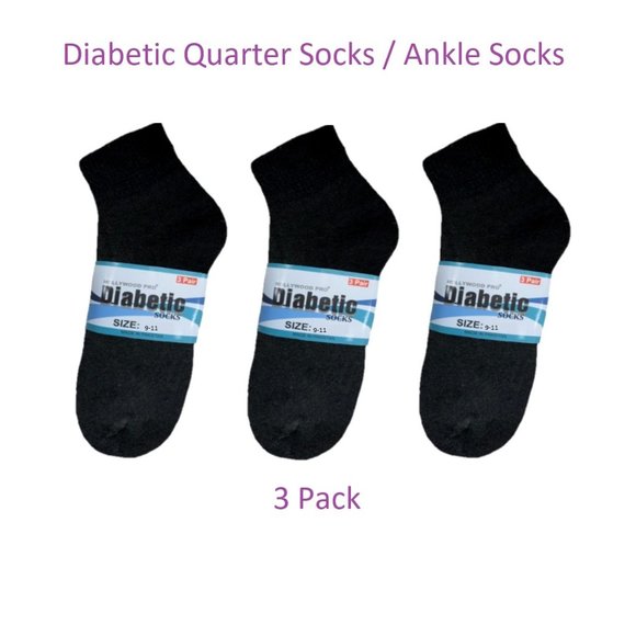 Black Diabetic Socks - Quarter Ankle Socks - Set Of 3 Pairs - Foot Socks - Picture 2 of 2